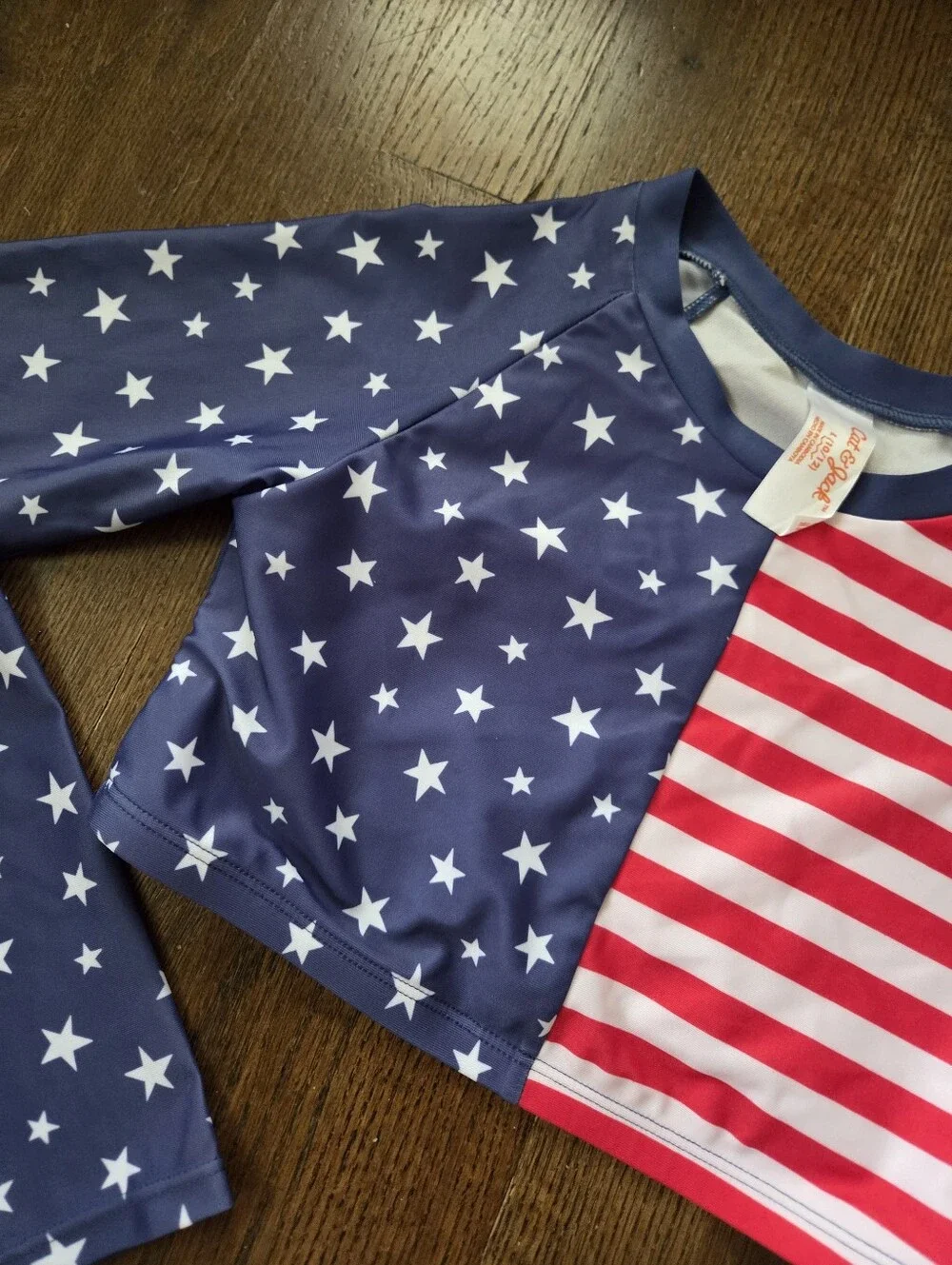 New Cat & Jack Girls Large 10/12 Flag Rash Guard Swim